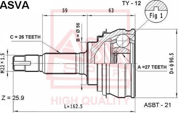 ASVA TY-12 - Шарнирный комплект, ШРУС, приводной вал autospares.lv