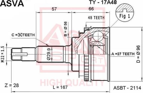 ASVA TY-17A48 - Шарнирный комплект, ШРУС, приводной вал autospares.lv