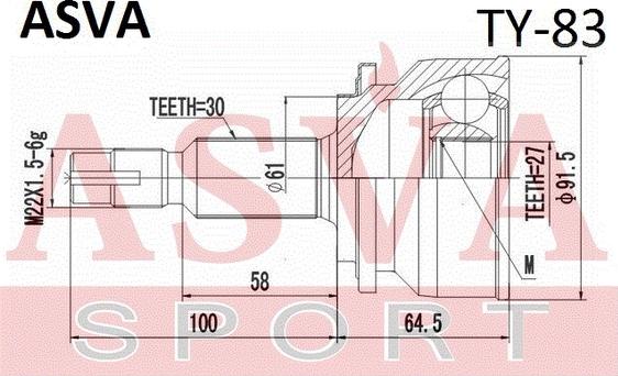 ASVA TY-83 - Шарнирный комплект, ШРУС, приводной вал autospares.lv