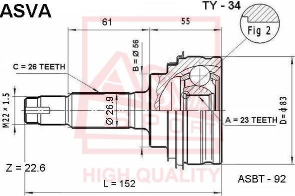 ASVA TY-34 - Шарнирный комплект, ШРУС, приводной вал autospares.lv