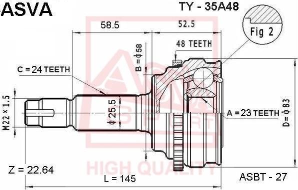 ASVA TY-35A48 - Шарнирный комплект, ШРУС, приводной вал autospares.lv