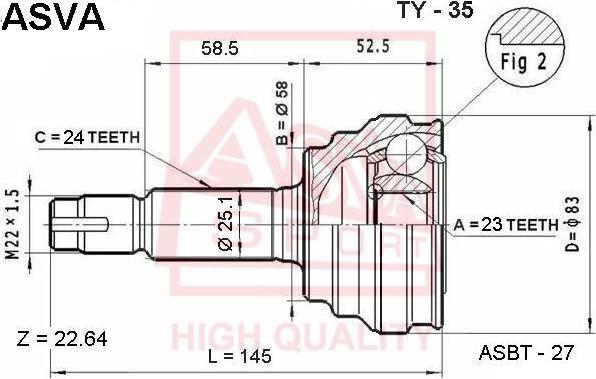 ASVA TY-35 - Шарнирный комплект, ШРУС, приводной вал autospares.lv