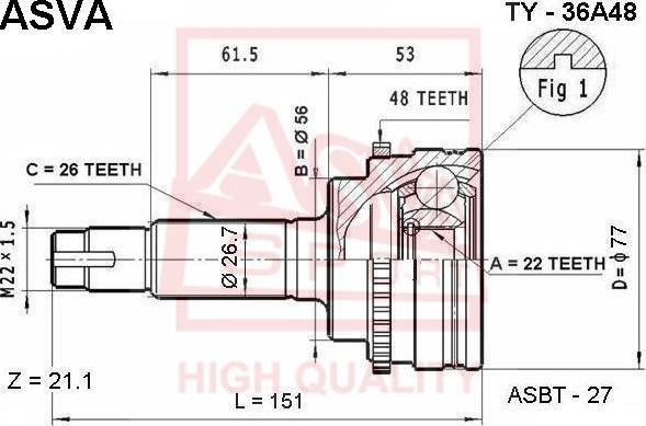 ASVA TY-36A48 - Шарнирный комплект, ШРУС, приводной вал autospares.lv