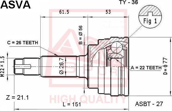 ASVA TY-36 - Шарнирный комплект, ШРУС, приводной вал autospares.lv