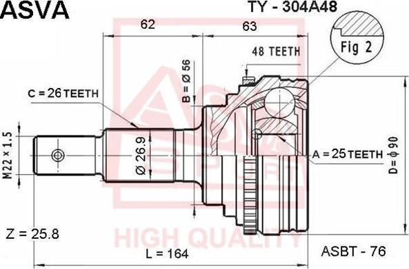 ASVA TY-304A48 - Шарнирный комплект, ШРУС, приводной вал autospares.lv