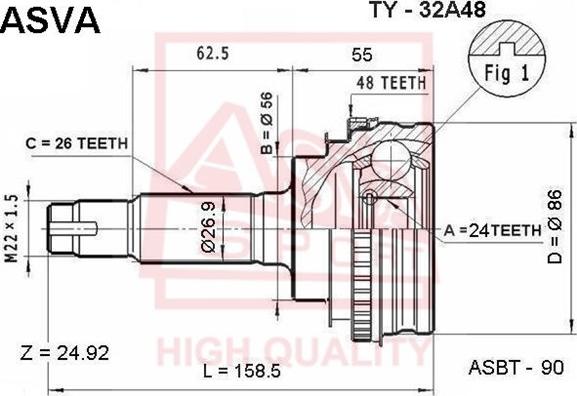 ASVA TY-32A48 - Шарнирный комплект, ШРУС, приводной вал autospares.lv