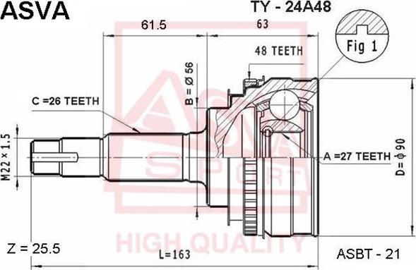 ASVA TY-24A48 - Шарнирный комплект, ШРУС, приводной вал autospares.lv