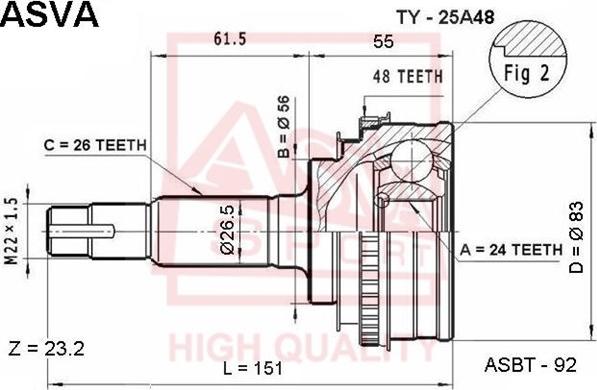 ASVA TY-25A48 - Шарнирный комплект, ШРУС, приводной вал autospares.lv