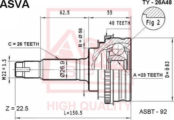 ASVA TY-26A48 - Шарнирный комплект, ШРУС, приводной вал autospares.lv