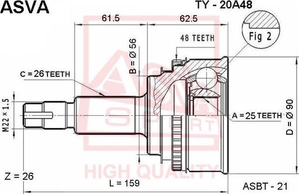 ASVA TY-20A48 - Шарнирный комплект, ШРУС, приводной вал autospares.lv