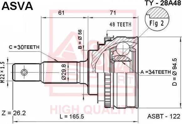 ASVA TY-28A48 - Шарнирный комплект, ШРУС, приводной вал autospares.lv