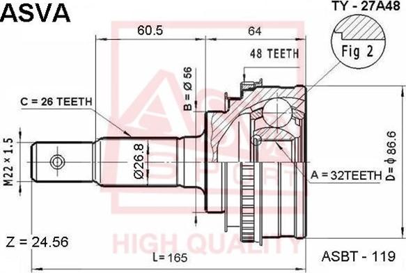 ASVA TY-27A48 - Шарнирный комплект, ШРУС, приводной вал autospares.lv