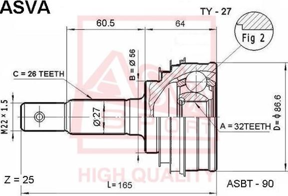 ASVA TY-27 - Шарнирный комплект, ШРУС, приводной вал autospares.lv