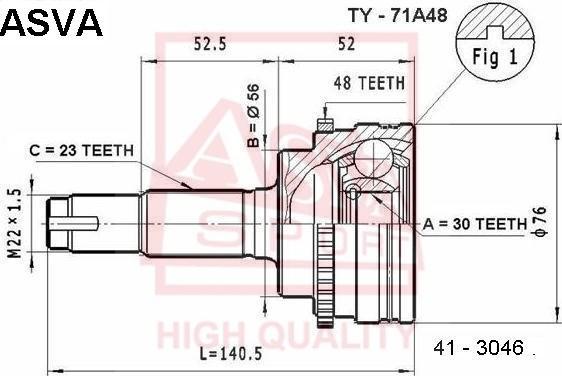 ASVA TY-71A48 - Шарнирный комплект, ШРУС, приводной вал autospares.lv