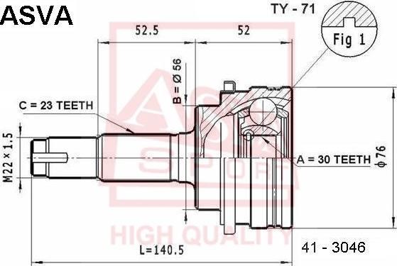 ASVA TY-71 - Шарнирный комплект, ШРУС, приводной вал autospares.lv