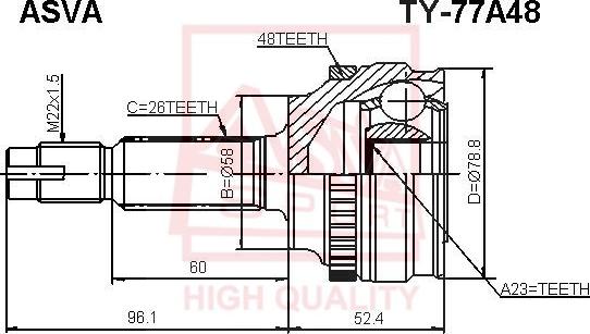 ASVA TY-77A48 - Шарнирный комплект, ШРУС, приводной вал autospares.lv