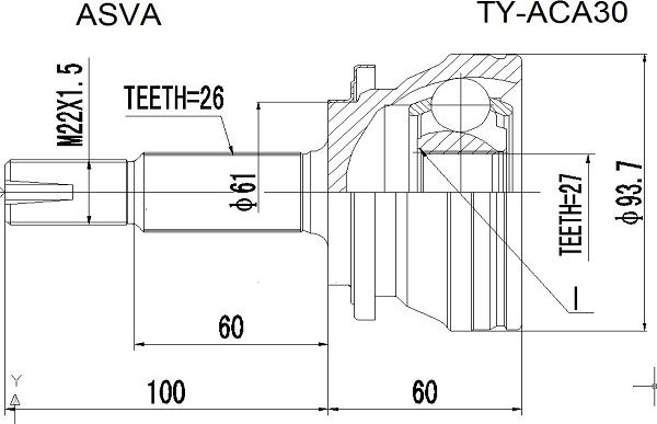 ASVA TY-ACA30 - Шарнирный комплект, ШРУС, приводной вал autospares.lv