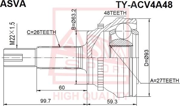 ASVA TY-ACV4A48 - Шарнирный комплект, ШРУС, приводной вал autospares.lv