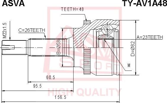 ASVA TY-AV1A48 - Шарнирный комплект, ШРУС, приводной вал autospares.lv