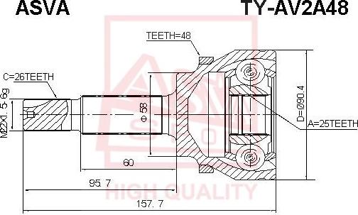 ASVA TY-AV2A48 - Шарнирный комплект, ШРУС, приводной вал autospares.lv