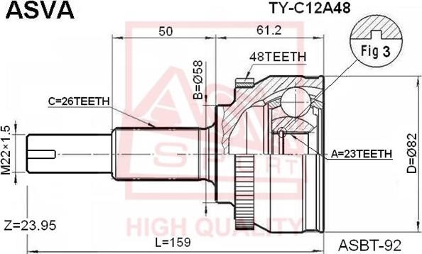 ASVA TY-C12A48 - Шарнирный комплект, ШРУС, приводной вал autospares.lv