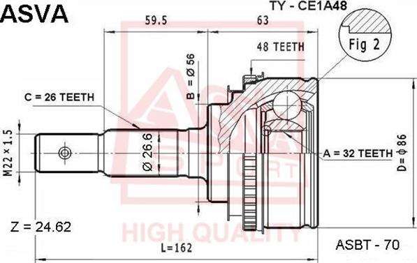 ASVA TY-CE1A48 - Шарнирный комплект, ШРУС, приводной вал autospares.lv