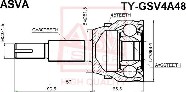 ASVA TY-GSV4A48 - Шарнирный комплект, ШРУС, приводной вал autospares.lv