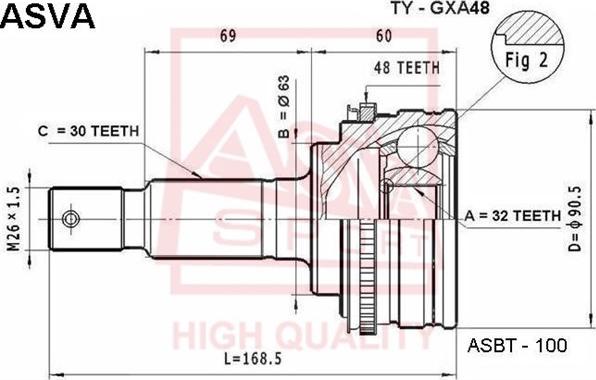 ASVA TY-GXA48 - Шарнирный комплект, ШРУС, приводной вал autospares.lv