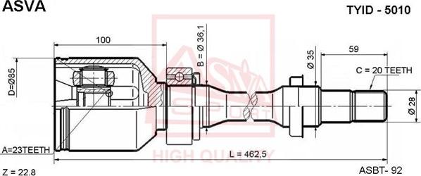 ASVA TYID-5010 - Шарнирный комплект, ШРУС, приводной вал autospares.lv