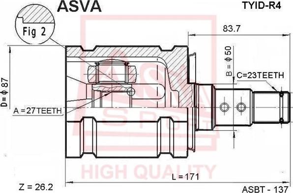 ASVA TYID-R4 - Шарнирный комплект, ШРУС, приводной вал autospares.lv