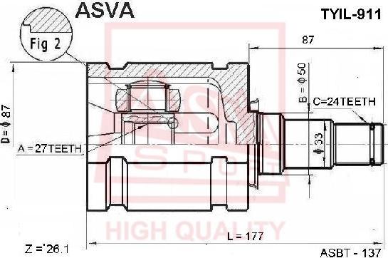 ASVA TYIL-911 - Шарнирный комплект, ШРУС, приводной вал autospares.lv