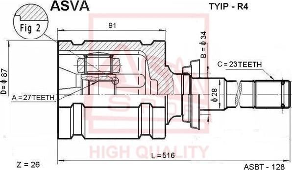 ASVA TYIP-R4 - Шарнирный комплект, ШРУС, приводной вал autospares.lv