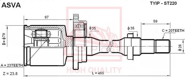 ASVA TYIP-ST220 - Шарнирный комплект, ШРУС, приводной вал autospares.lv