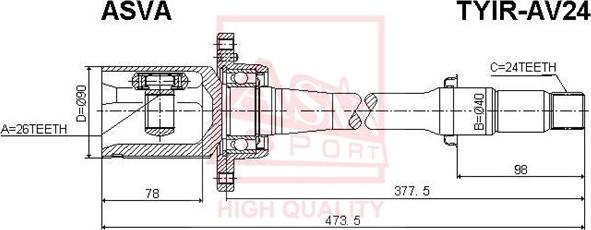 ASVA TYIR-AV24 - Шарнирный комплект, ШРУС, приводной вал autospares.lv