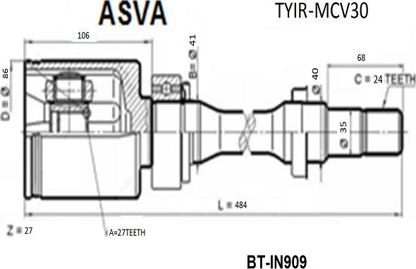 ASVA TYIR-MCV30 - Шарнирный комплект, ШРУС, приводной вал autospares.lv