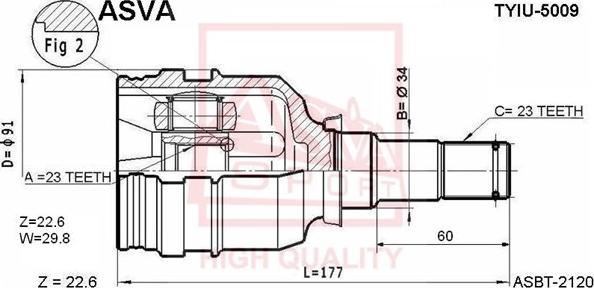 ASVA TYIU-5009 - Шарнирный комплект, ШРУС, приводной вал autospares.lv