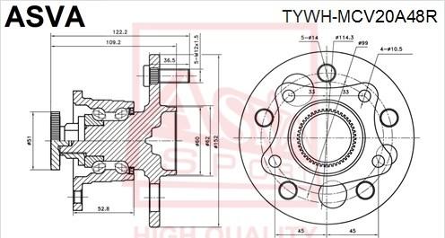 ASVA TYWH-MCV20A48R - Ступица колеса, поворотный кулак autospares.lv