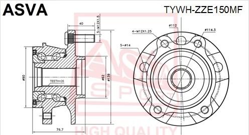 ASVA TYWH-ZZE150MF - Ступица колеса, поворотный кулак autospares.lv