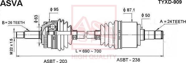 ASVA TYXD-909 - Приводной вал autospares.lv