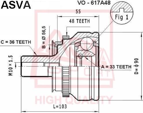 ASVA VO-617A48 - Шарнирный комплект, ШРУС, приводной вал autospares.lv