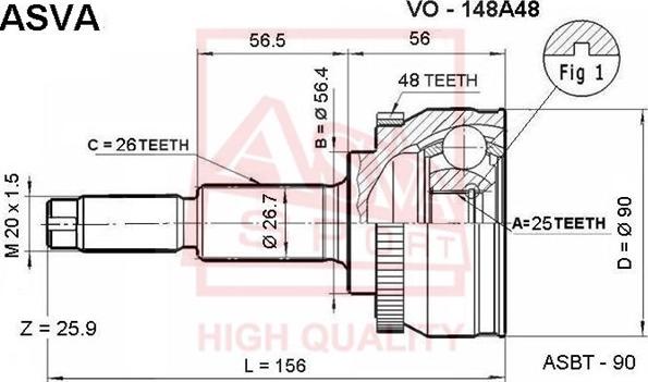 ASVA VO-148A48 - Шарнирный комплект, ШРУС, приводной вал autospares.lv