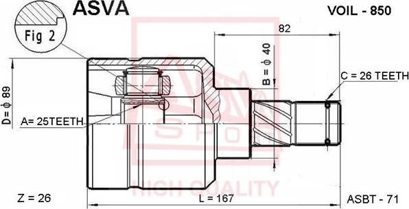 ASVA VOIL-850 - Шарнирный комплект, ШРУС, приводной вал autospares.lv