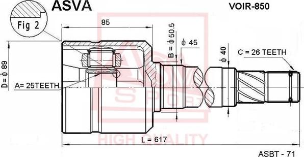 ASVA VOIR-850 - Шарнирный комплект, ШРУС, приводной вал autospares.lv