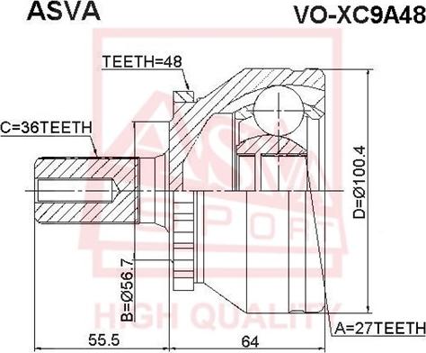 ASVA VO-XC9A48 - Шарнирный комплект, ШРУС, приводной вал autospares.lv