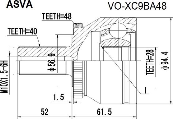 ASVA VO-XC9BA48 - Шарнирный комплект, ШРУС, приводной вал autospares.lv