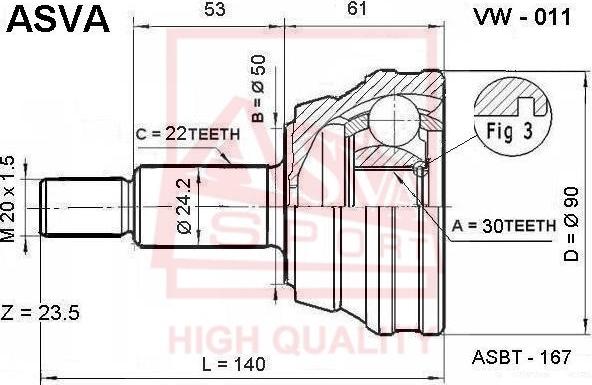 CNAB VW011 - Шарнирный комплект, ШРУС, приводной вал autospares.lv