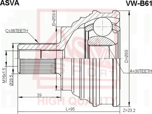 ASVA VW-B61 - Шарнирный комплект, ШРУС, приводной вал autospares.lv