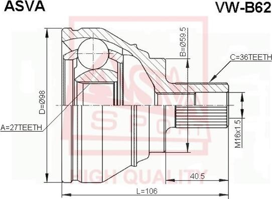 ASVA VW-B62 - Шарнирный комплект, ШРУС, приводной вал autospares.lv