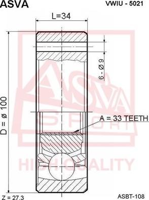 ASVA VWIU-5021 - Шарнирный комплект, ШРУС, приводной вал autospares.lv