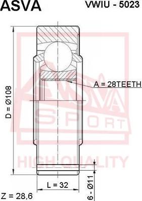 ASVA VWIU-5023 - Шарнирный комплект, ШРУС, приводной вал autospares.lv